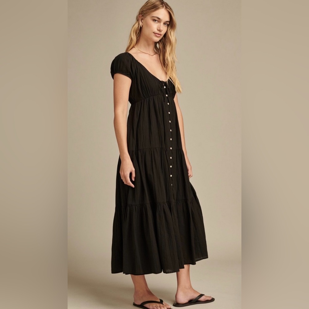 Lucky Brand button front tiered midi dress size S